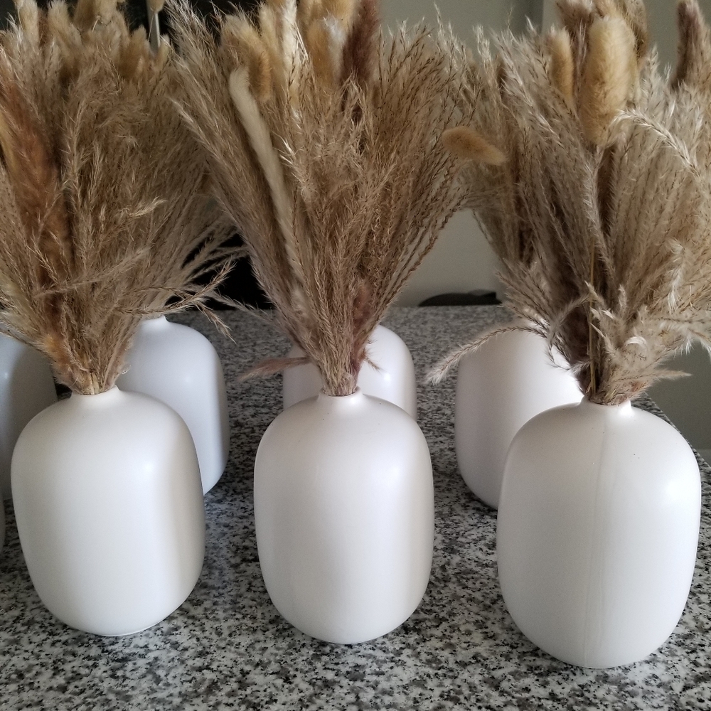 White Ceramic Vases with Pampas Grass